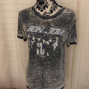 Bob Jovi Washed Gray Graphic Tee with Faded Print
